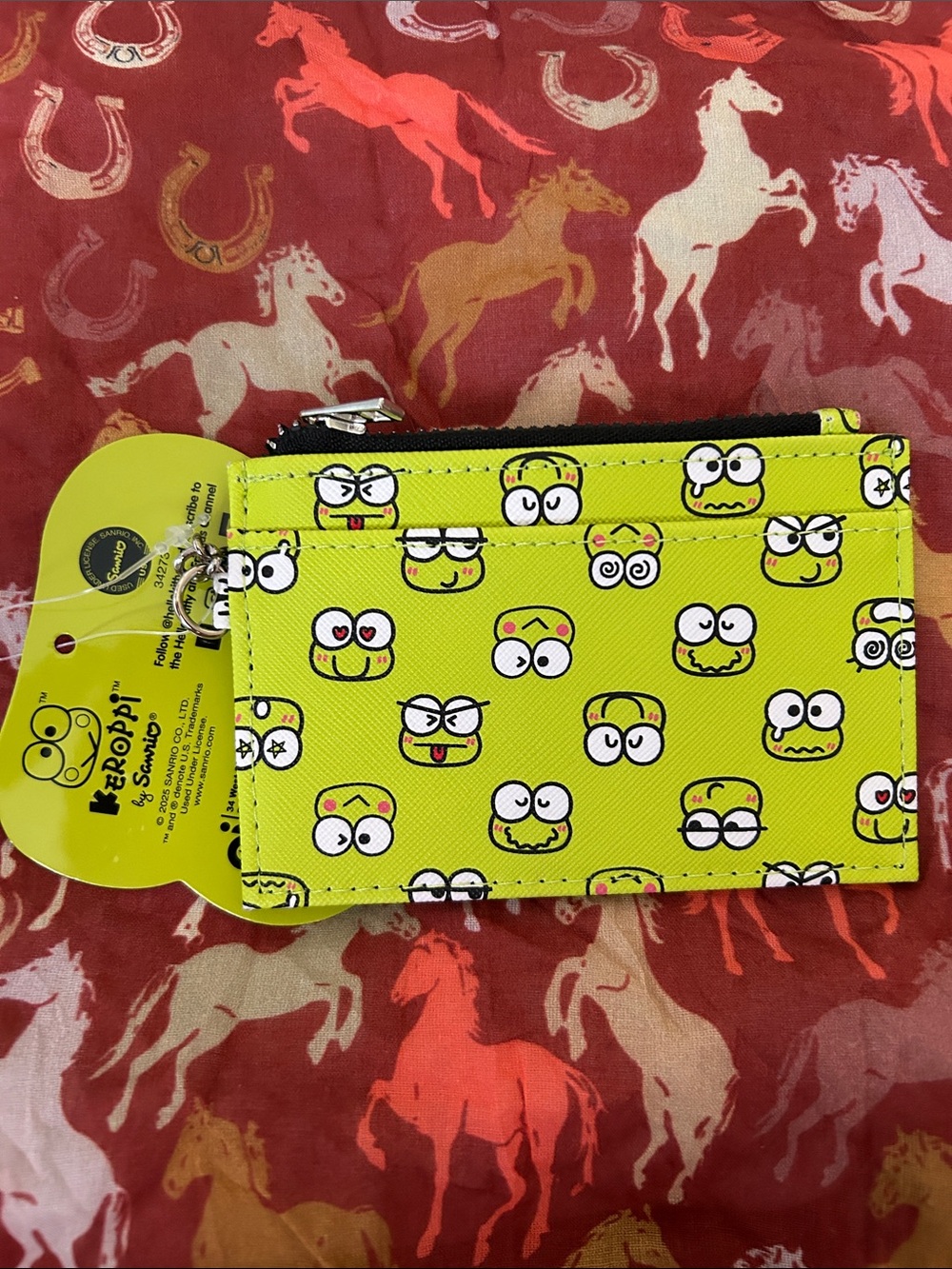 Sanrio Keroppi Neon Lime Green Card Pocket with Keyring